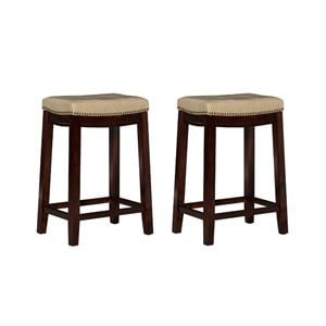 Home Square 2 Piece 26&quot Height Wood Counter Stool Set in Beige