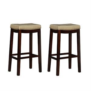 Home Square 2 Piece 32&quot Height Wood Counter Stool Set in Beige