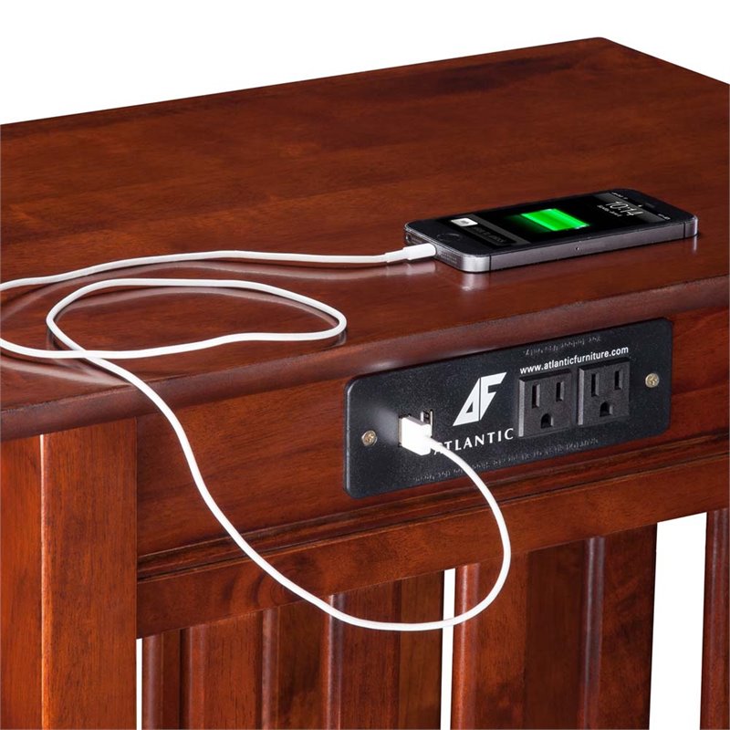 Home Square 2 Piece Mission Charger Chair Side Table Set in Walnut
