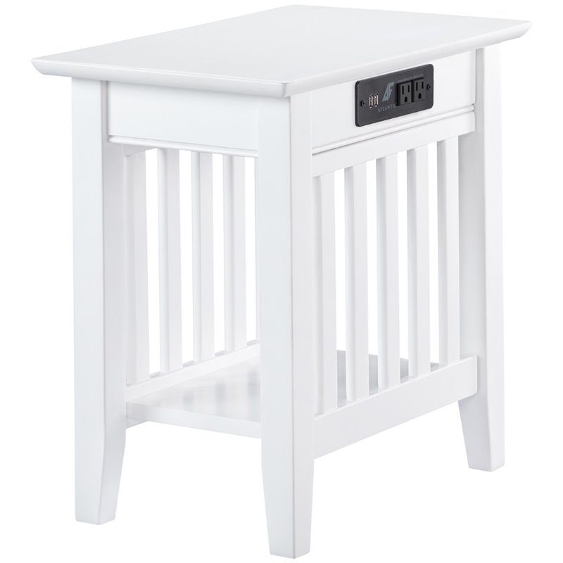 Home Square 2 Piece Mission Charger Chair Side Table Set in White