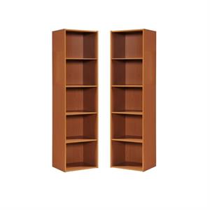 Home Square 5 Shelf Multi-Purpose Wooden Bookcase Set in Cherry (Set of 2)