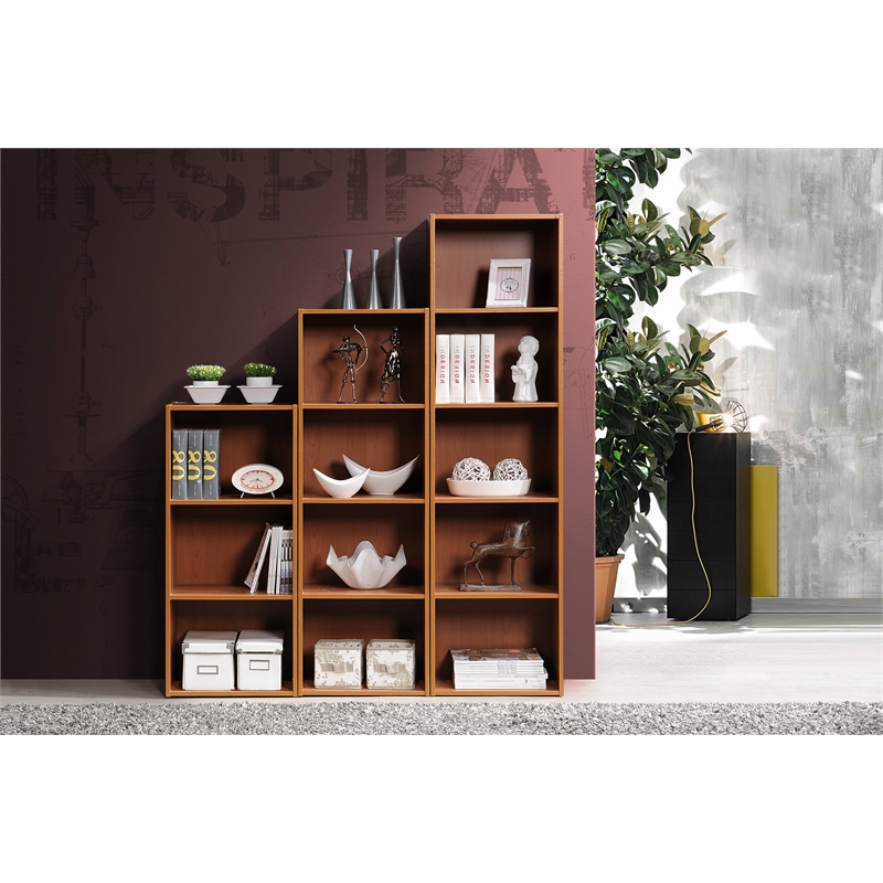 Home Square 3 Shelf Multi-Purpose Wooden Bookcase Set in Cherry (Set of 2)