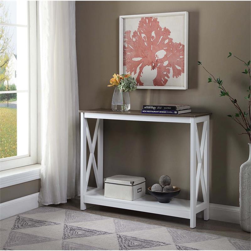 Home Square 2 Piece Farmhouse Driftwood Console Table Set in White