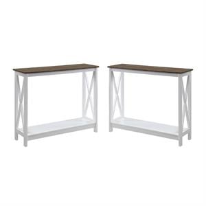 Home Square 2 Piece Farmhouse Driftwood Console Table Set in White
