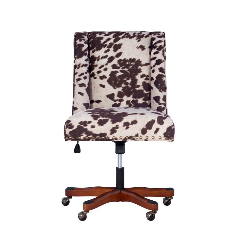 Home Square 2 Piece Upholstered Wood Office Chair Set in Cow Print Brown