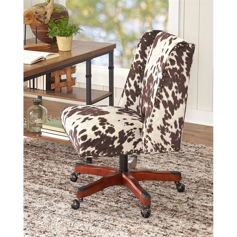 Home Square 2 Piece Upholstered Wood Office Chair Set in Cow Print Brown
