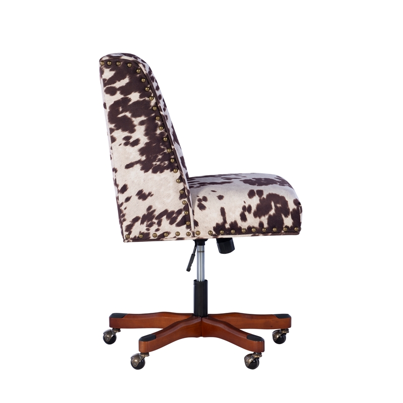Home Square 2 Piece Upholstered Wood Office Chair Set in Cow Print Brown