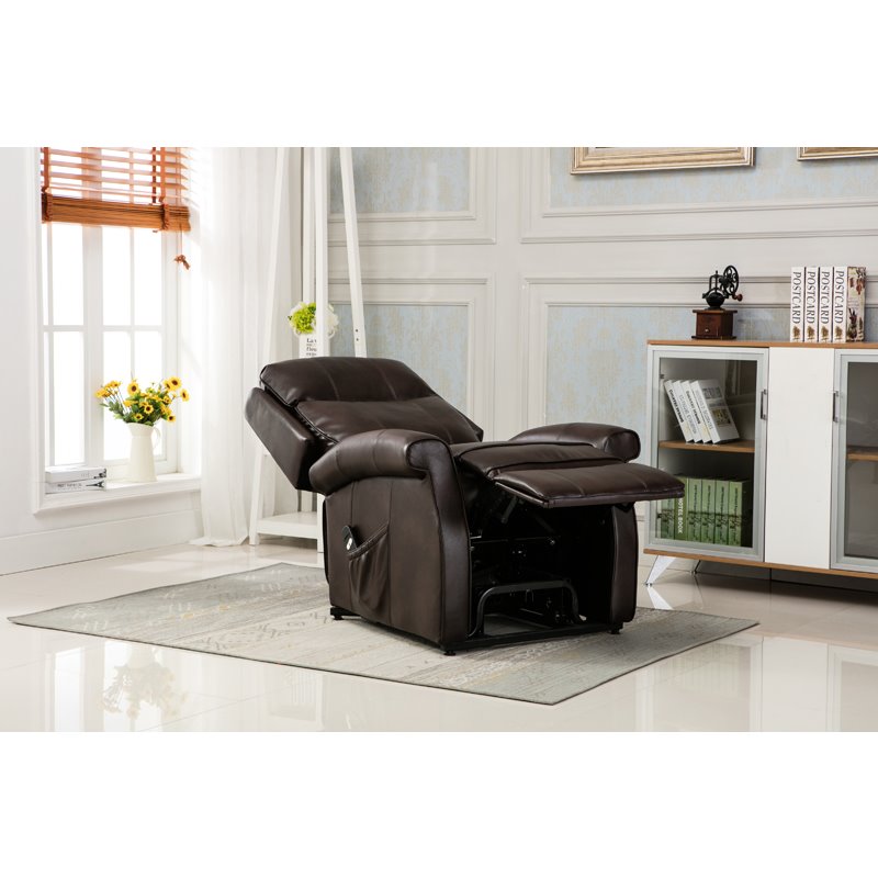 Home Square 2 Piece Traditional Faux Leather Lift Chair Set in Brown