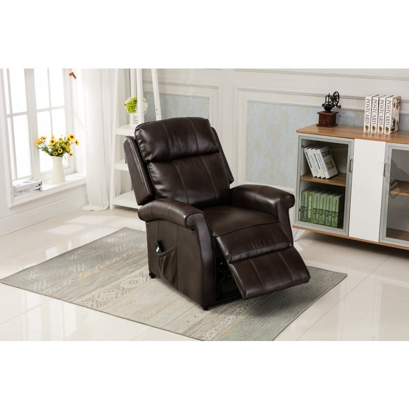 Home Square 2 Piece Traditional Faux Leather Lift Chair Set in Brown