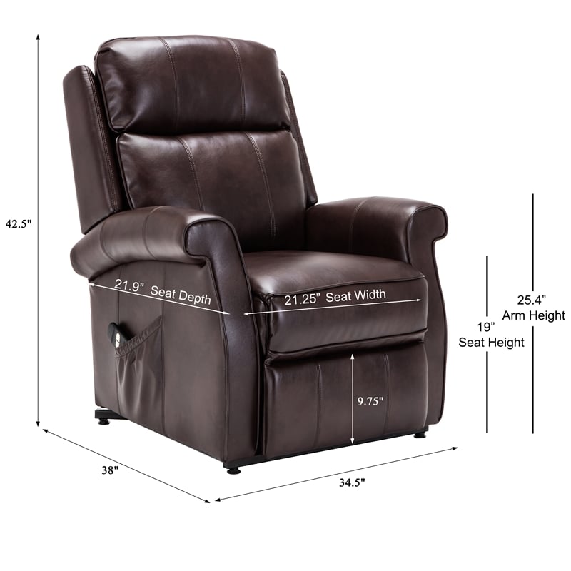 Home Square 2 Piece Traditional Faux Leather Lift Chair Set in Brown