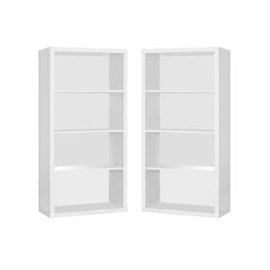 Home Square 4 Adjustable Shelves Wood Bookcase Set in White (Set of 2)