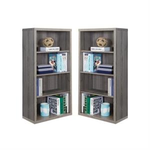 Home Square 4 Adjustable Shelves Wood Bookcase Set in Dark Taupe (Set of 2)