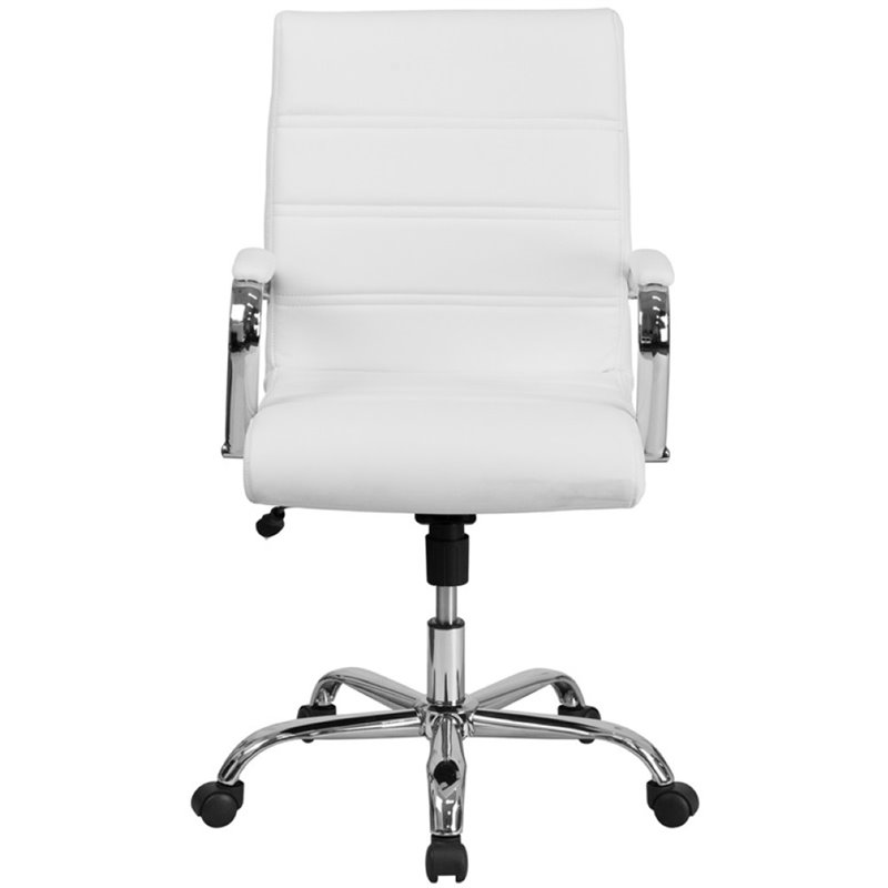 Home Square 2 Piece Swivel Soft Leather Office Chair Set in White and Chrome