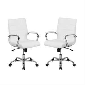 Home Square 2 Piece Swivel Soft Leather Office Chair Set in White and Chrome