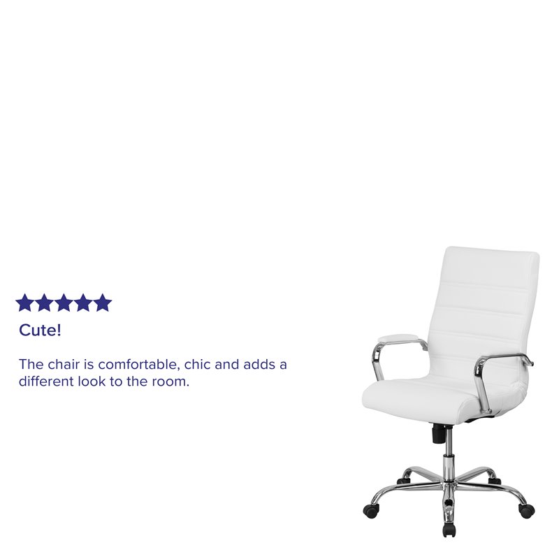 Home Square 2 Piece High Back Leather Office Chair Set in White and Chrome