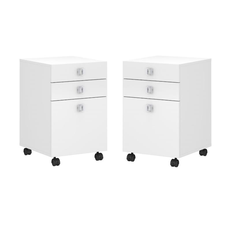 Home Square 3 Drawer Mobile Wood Filing Cabinet Set in Pure White (Ste of 2)