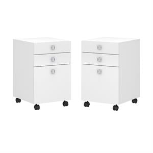 Home Square 3 Drawer Mobile Wood Filing Cabinet Set in Pure White (Ste of 2)