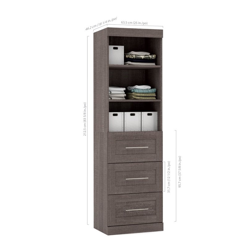 Home Square Wood Storage Unit with 3-Drawer Set in Bark Gray (Set of 2)