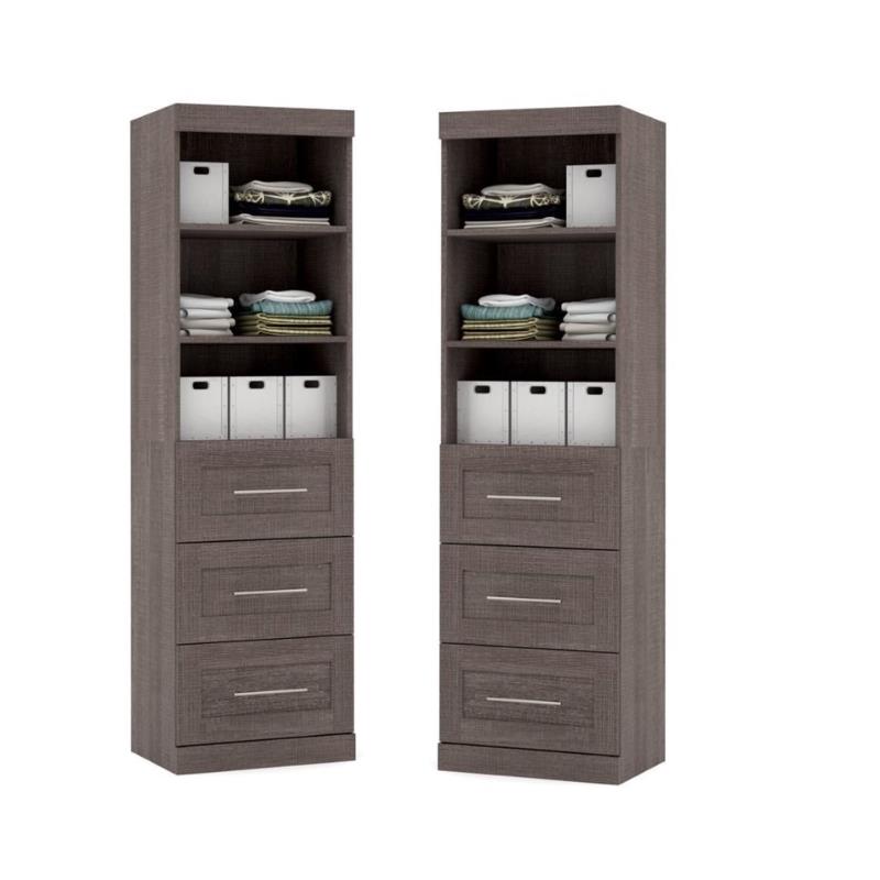 Home Square Wood Storage Unit with 3-Drawer Set in Bark Gray (Set of 2)