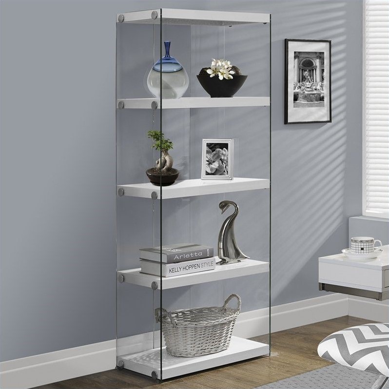 Home Square 2 Piece Hollow-Core Bookcase Set in Glossy White