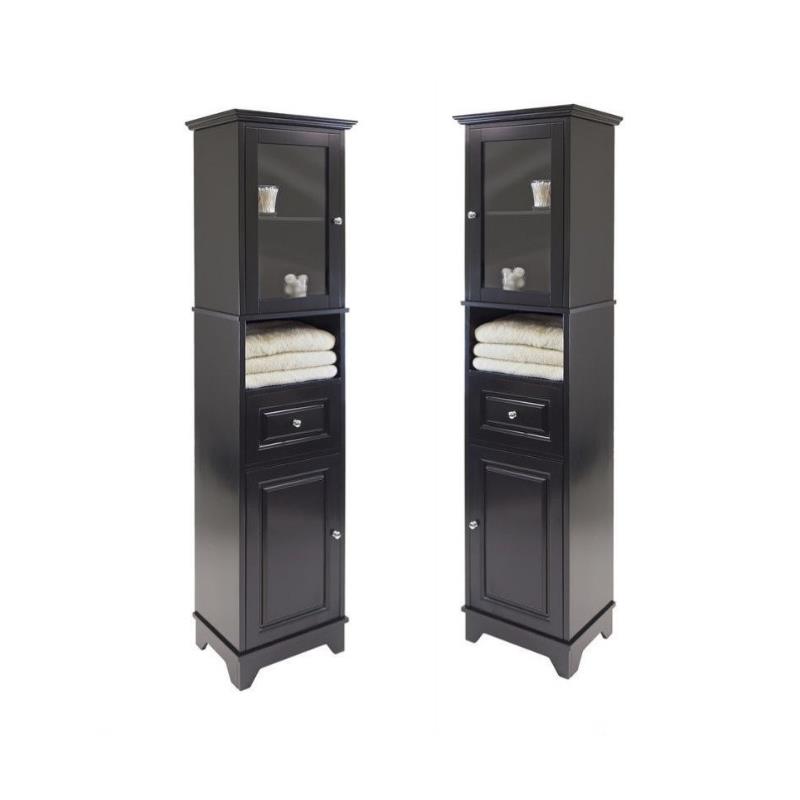 Home Square 2 Piece Tall Bathroom Cabinet Set in Black