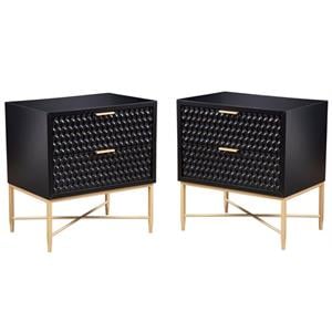 Home Square Two Drawer Wood Nightstand Set in Black (Set of 2)