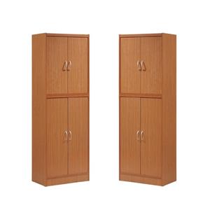 Home Square Kitchen Pantry with 4 Shelf 5 Compartments Set in Cherry (Set of 2)