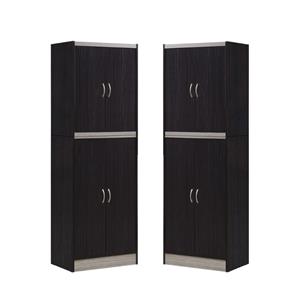Home Square 4 Shelf Kitchen Pantry Set in Chocolate-Grey (Set of 2)