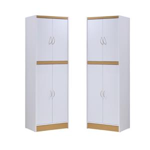 Home Square 4 Shelf Wood Kitchen Pantry Set in White (Set of 2)