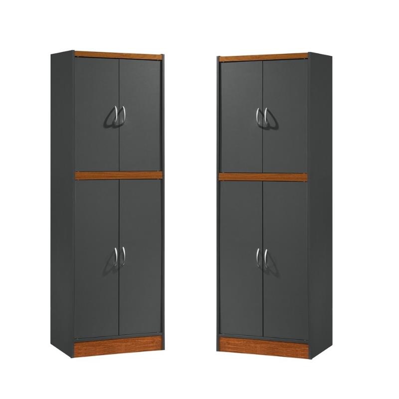 Home Square 4 Shelf Wood Kitchen Pantry Set in Gray Oak (Set of 2)