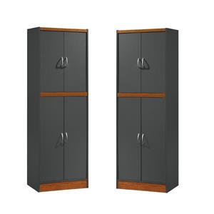 Home Square 4 Shelf Wood Kitchen Pantry Set in Gray Oak (Set of 2)