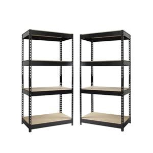 Home Square 60&quot Height Riveted Metal Shelving 4-Shelf Unit Set in Black