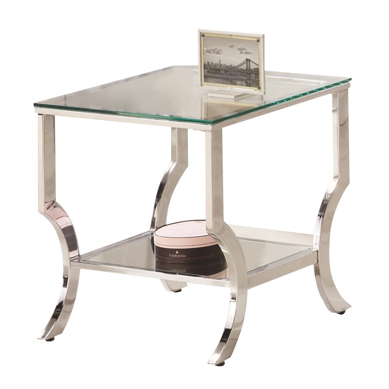 Home Square 2 Piece Glass Top End Table Set in Chrome