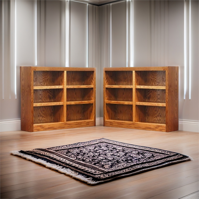 Home Square 6-Shelf Double Wide Wood Bookcase Set in Dry Oak (Set of 2)