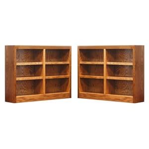 Home Square 6-Shelf Double Wide Wood Bookcase Set in Dry Oak (Set of 2)