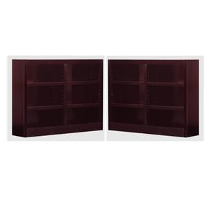 Home Square Traditional 6-Shelf Double Wide Wood Bookcase Set in Cherry