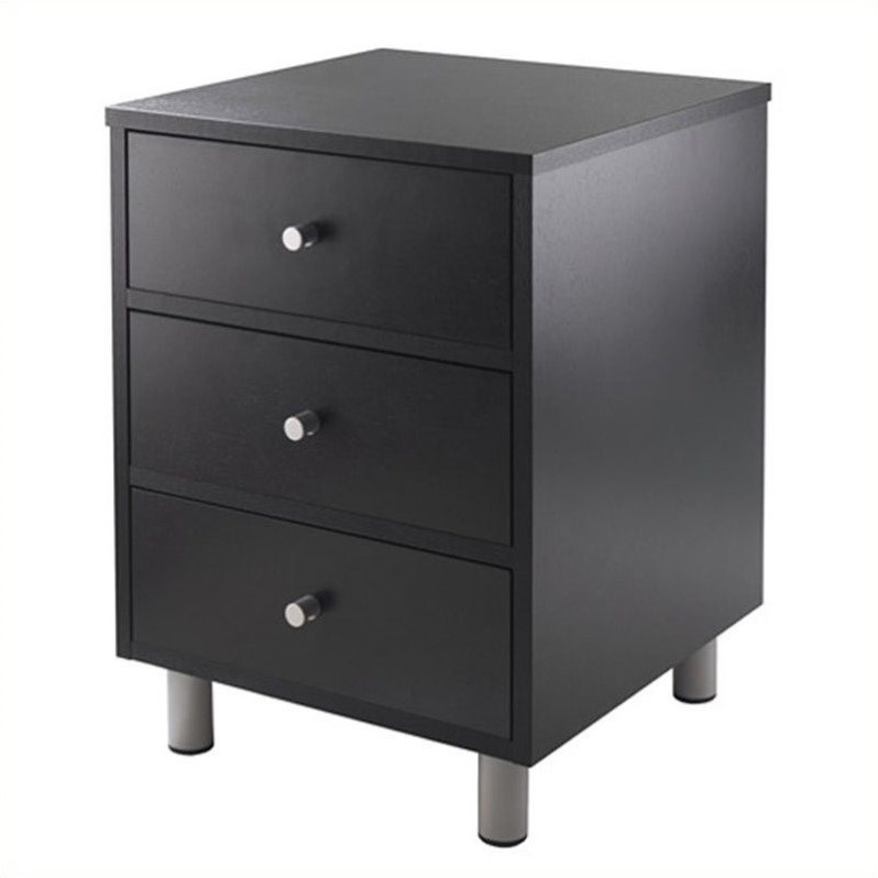 Home Square Three Drawers Wood Accent Table Set in Black (Set of 2)