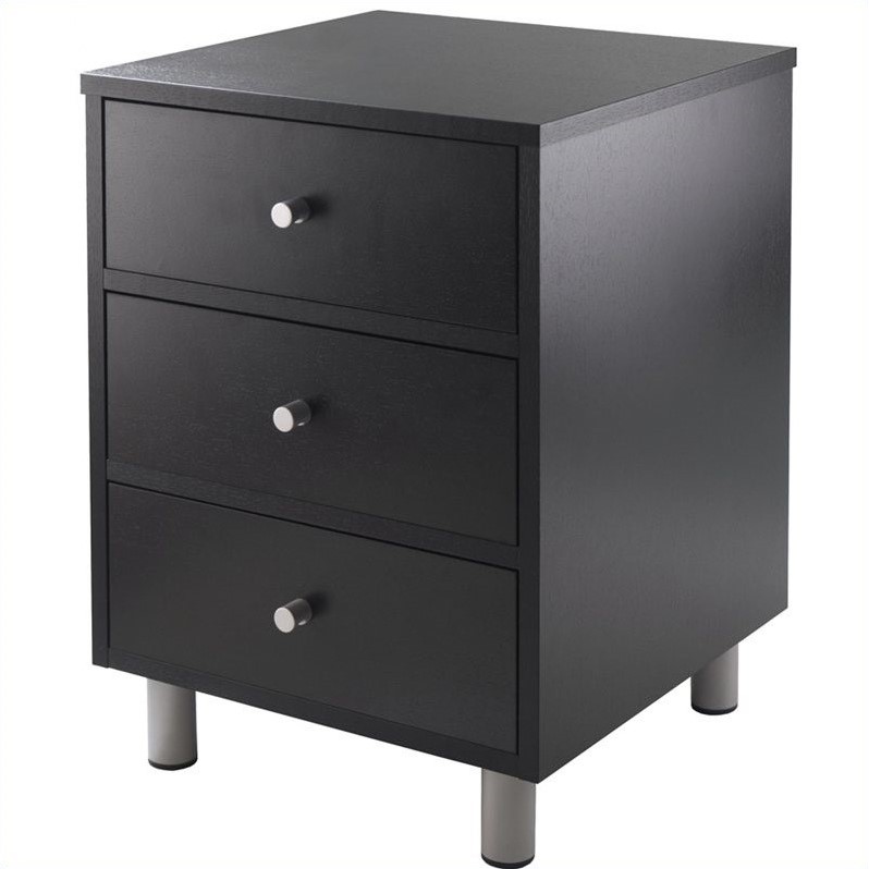 Home Square Three Drawers Wood Accent Table Set in Black (Set of 2)