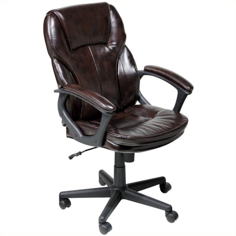 Home Square 2 Piece Puresoft Faux Leather Manager Office Chair Set in Brown