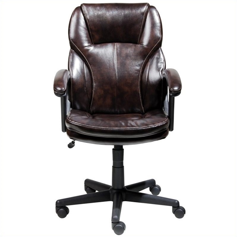 Home Square 2 Piece Puresoft Faux Leather Manager Office Chair Set in Brown