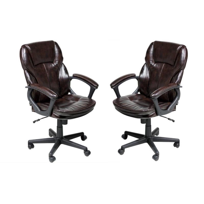 Home Square 2 Piece Puresoft Faux Leather Manager Office Chair Set in Brown