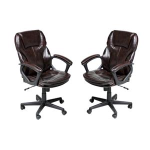 Home Square 2 Piece Puresoft Faux Leather Manager Office Chair Set in Brown