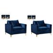 Home Square 2 Piece Upholstered Velvet Accent Chair Set in Navy