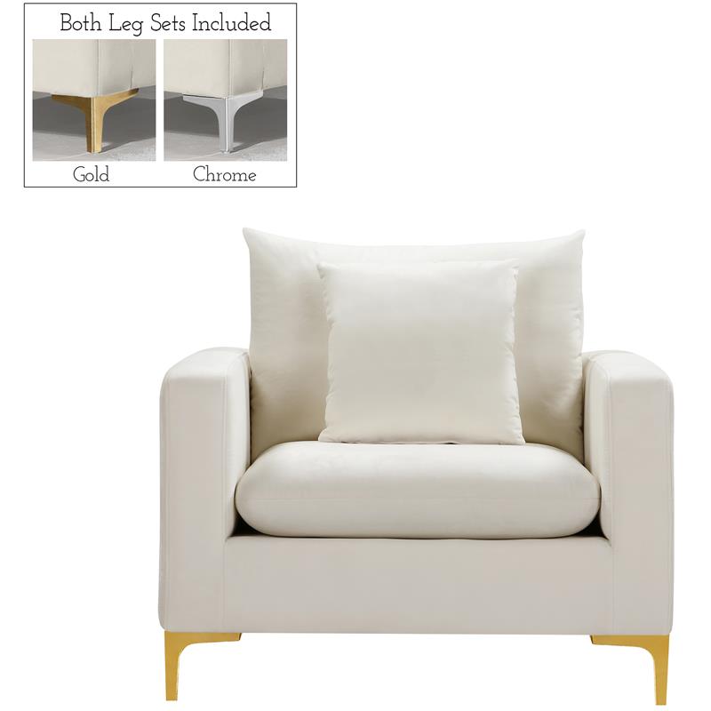Home Square 2 Piece Upholstered Velvet Accent Chair Set in Cream White