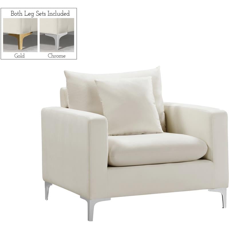 Home Square 2 Piece Upholstered Velvet Accent Chair Set in Cream White