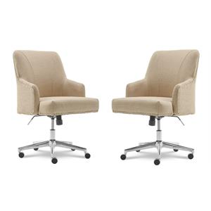 Home Square 2 Piece Upholstered Linen Home Office Chair Set in Stoneware Beige