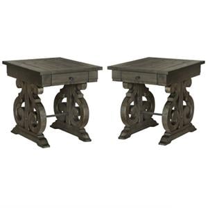 Home Square 1 Drawer Wood Top End Table Set in Peppercorn