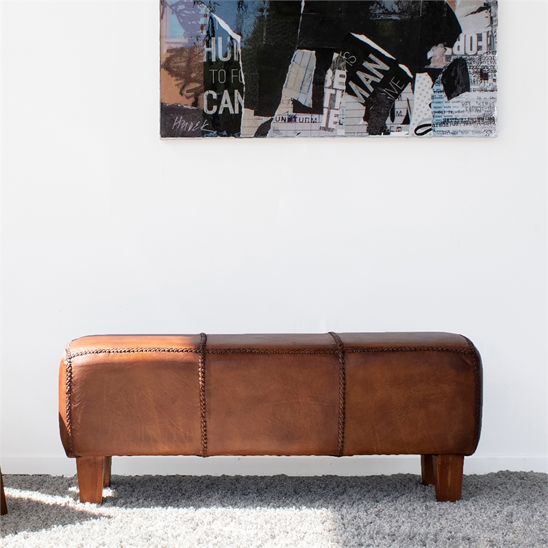 Home Square 2 Piece Genuine Leather Bench Set in Espresso Brown
