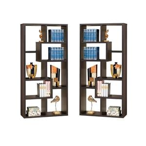 Home Square 2 Piece Modern Asymmetrical Bookcase Set in Cappuccino