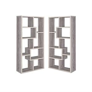 Home Square 2 Piece Asymmetrical Driftwood Bookcase Set in Gray
